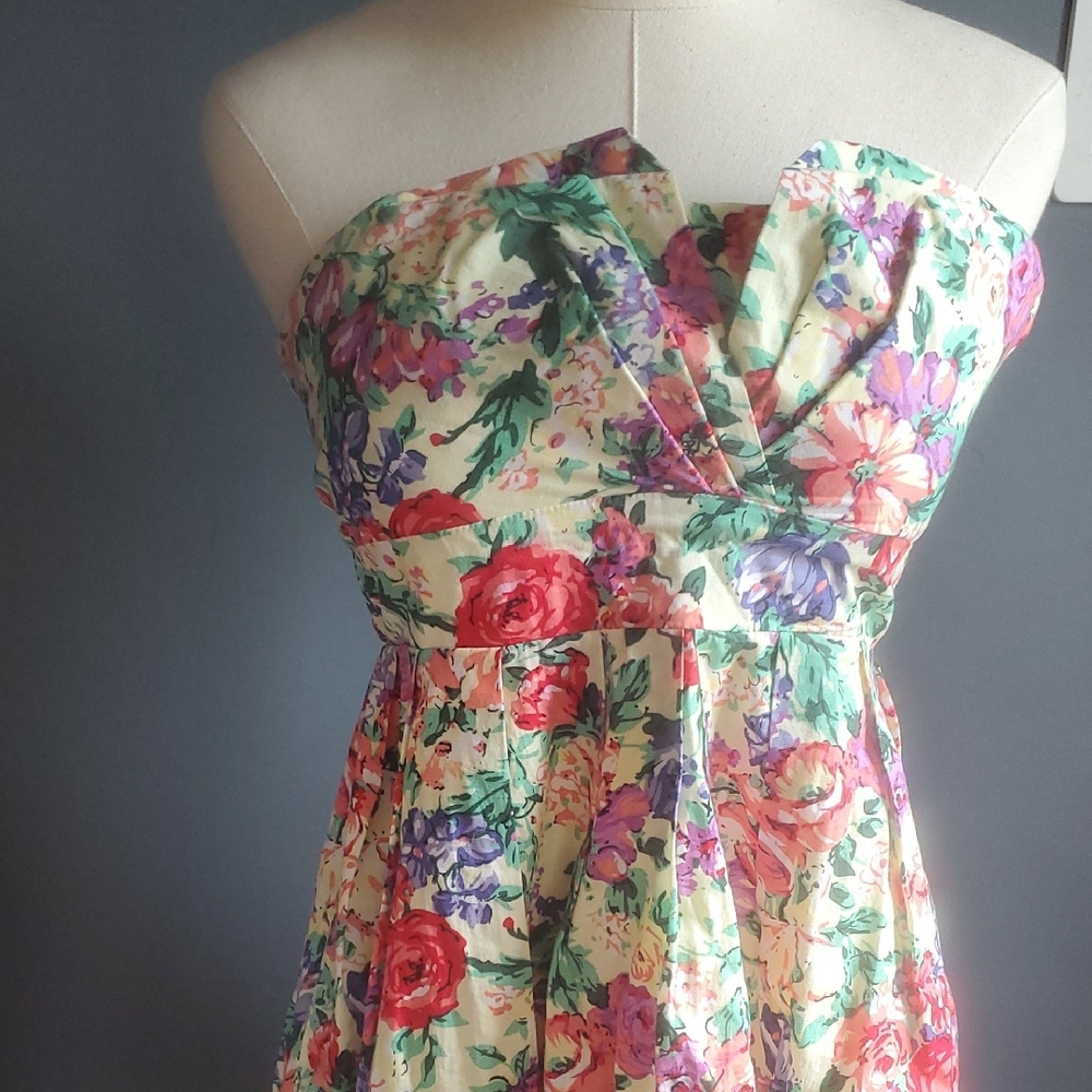 Sans Souci Pink and Green Pleated Strapless Sundress Sz M - Picture 11 of 17